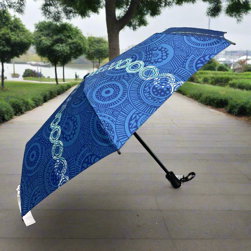Annie Phillips Circles Folding Umbrella Blue