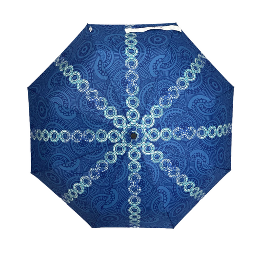 Annie Phillips Circles Folding Umbrella Blue