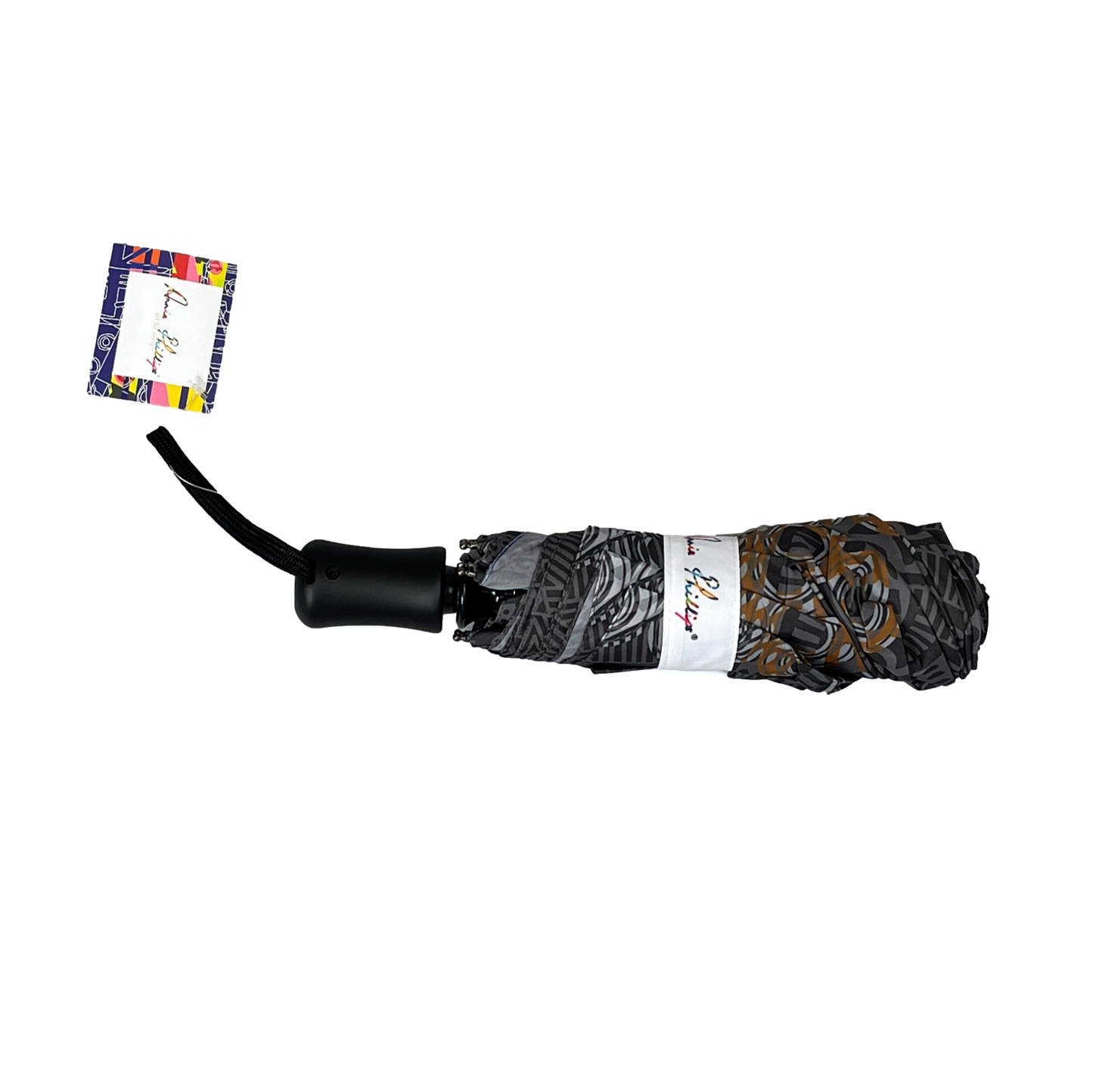 Annie Phillips Circles Folding Umbrella Charcoal