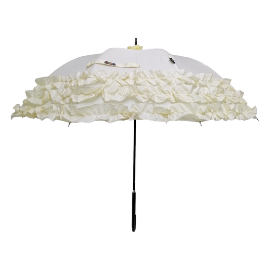 Boutique Triple Frill Stick Auto Umbrella Beige