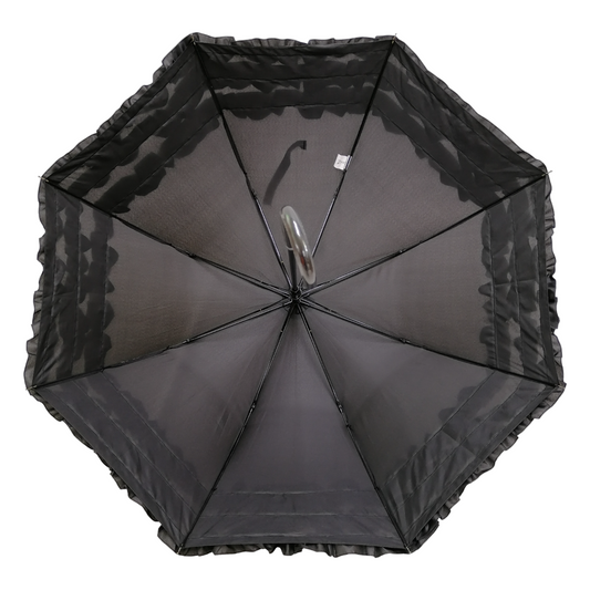 Boutique Triple Frill Stick Auto umbrella Black