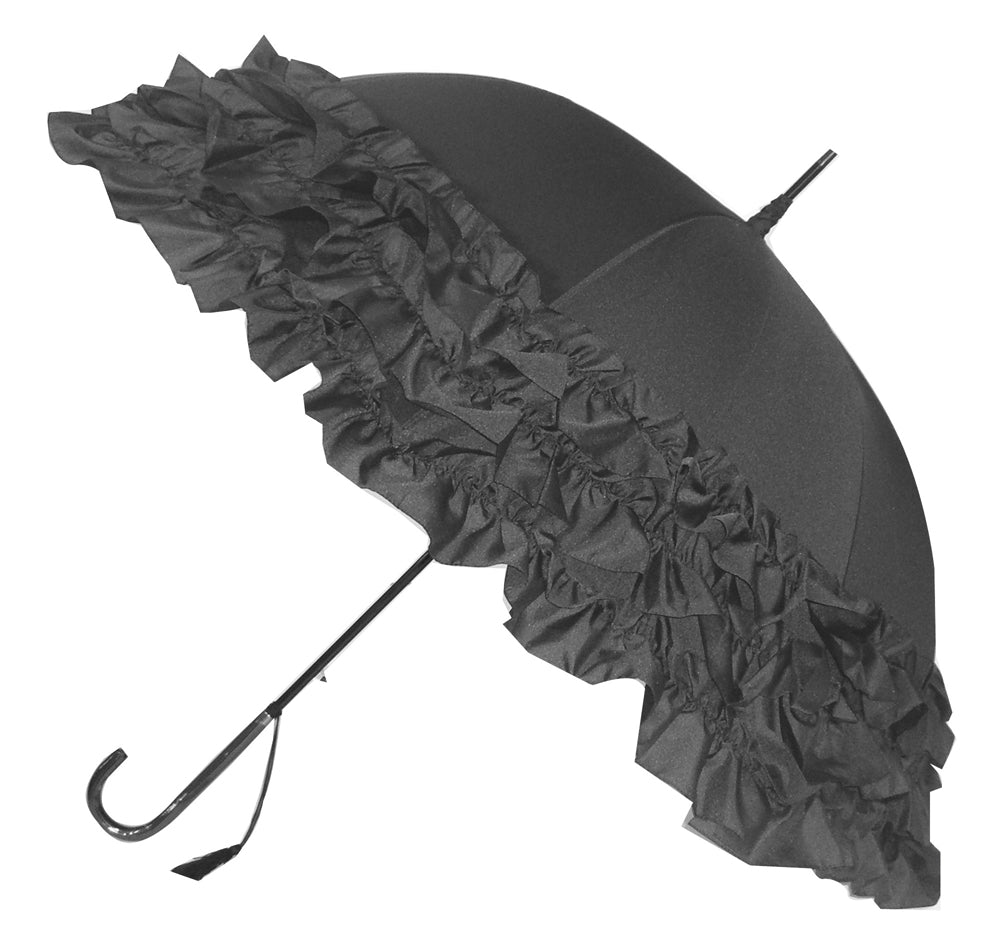 Boutique Triple Frill Stick Auto Umbrella Grey