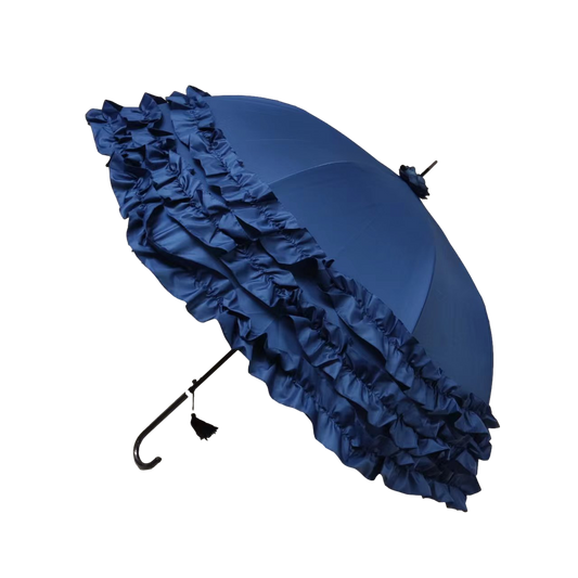 Boutique Triple Frill Stick Auto Umbrella Navy