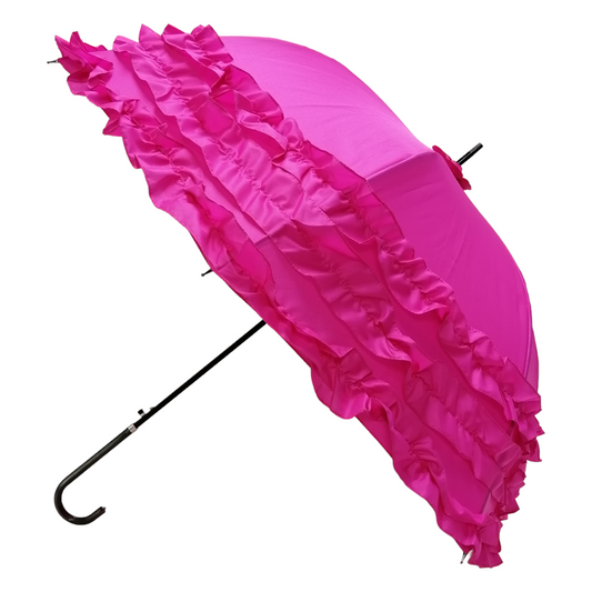 Boutique Triple Frill Stick Auto Umbrella Rose red