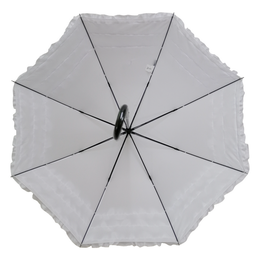 Boutique Triple Frill Stick Auto Umbrella White