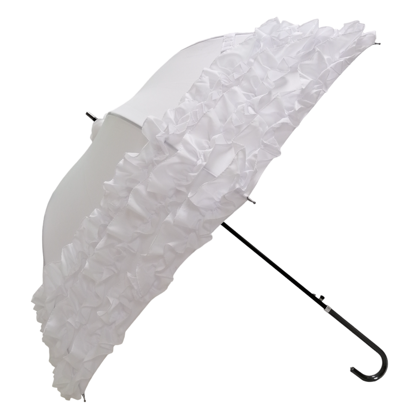 Boutique Triple Frill Stick Auto Umbrella White