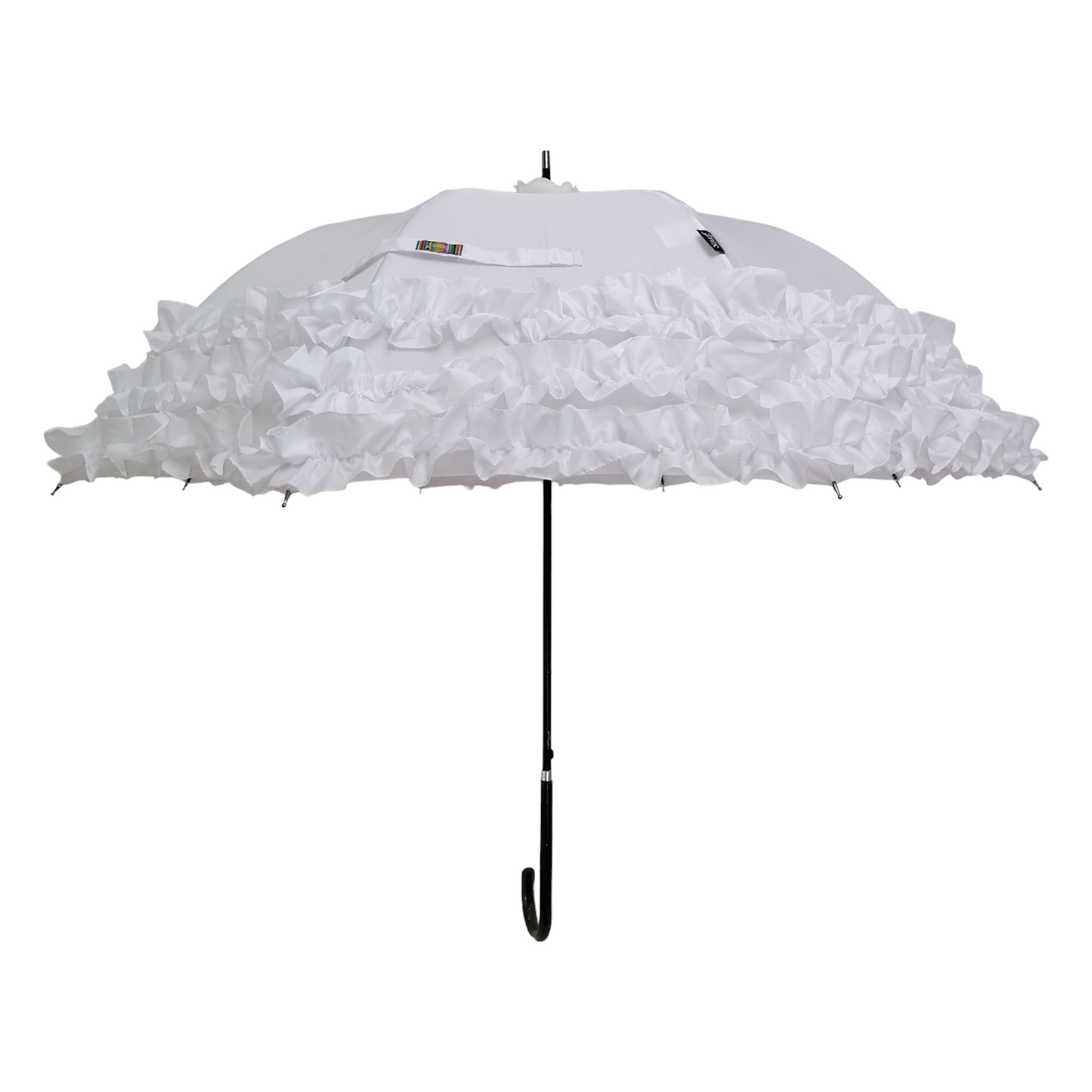 Boutique Triple Frill Stick Auto Umbrella White