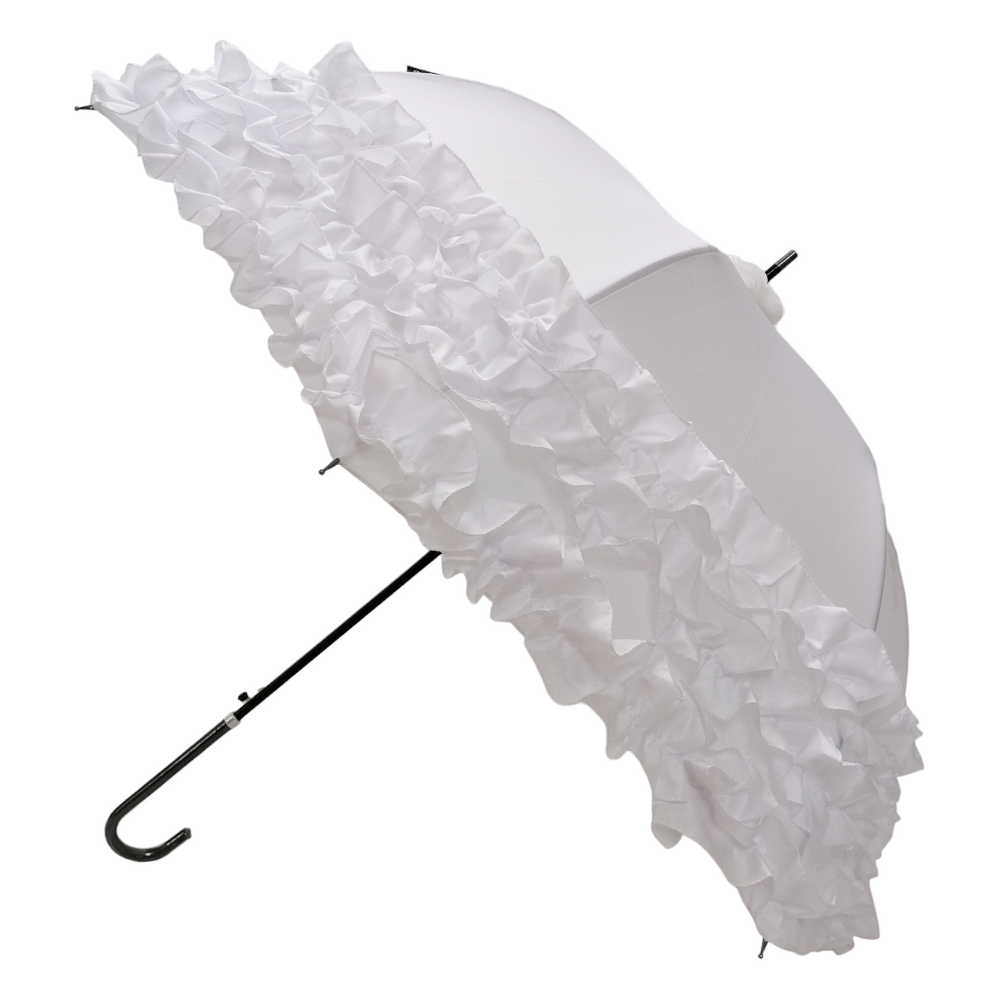 Boutique Triple Frill Stick Auto Umbrella White