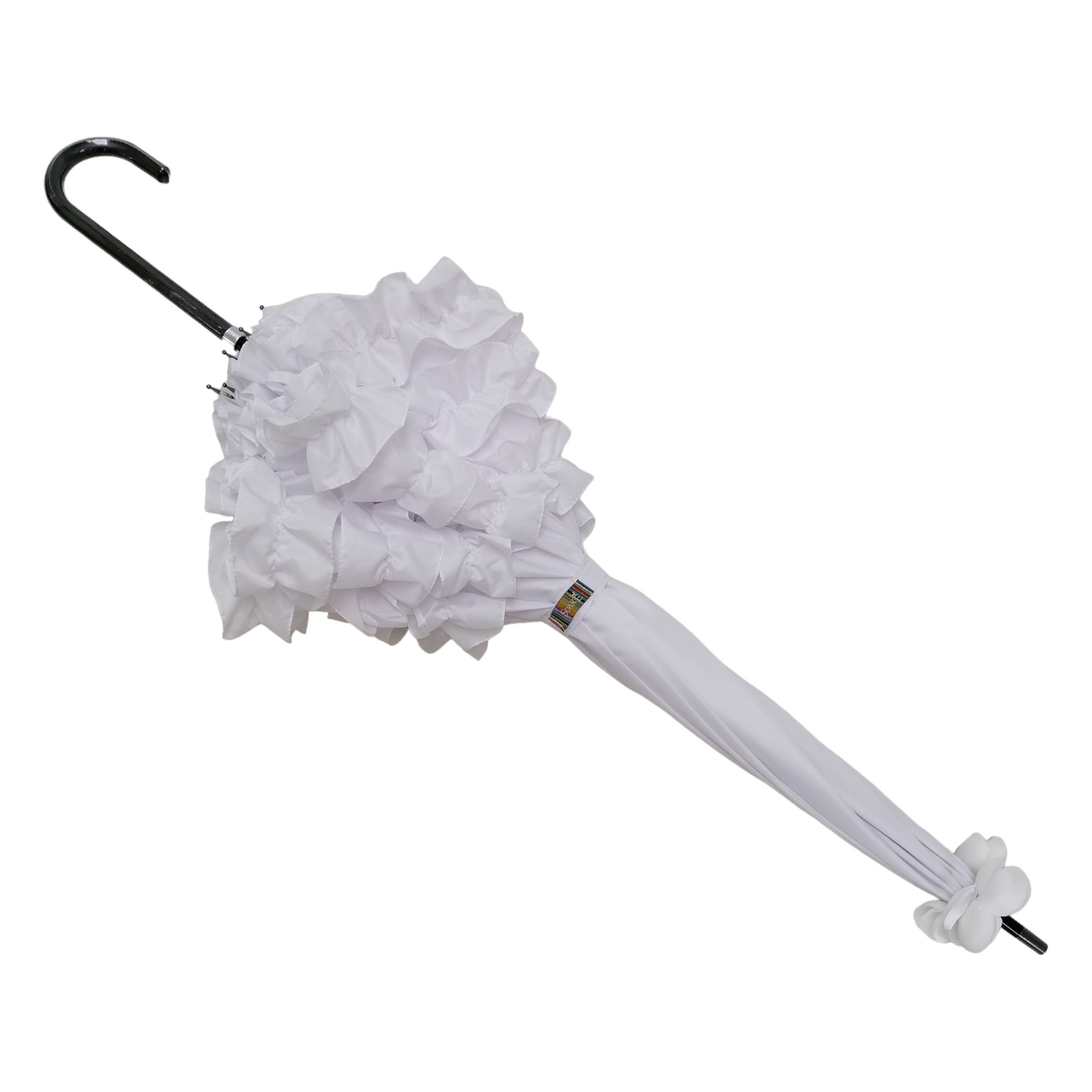 Boutique Triple Frill Stick Auto Umbrella White