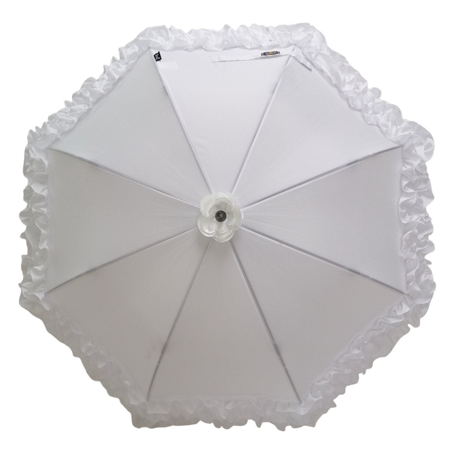 Boutique Triple Frill Stick Auto Umbrella White