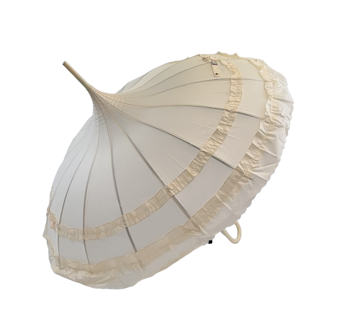 Boutique Frilled Pagoda Umbrella Beige with beige handle
