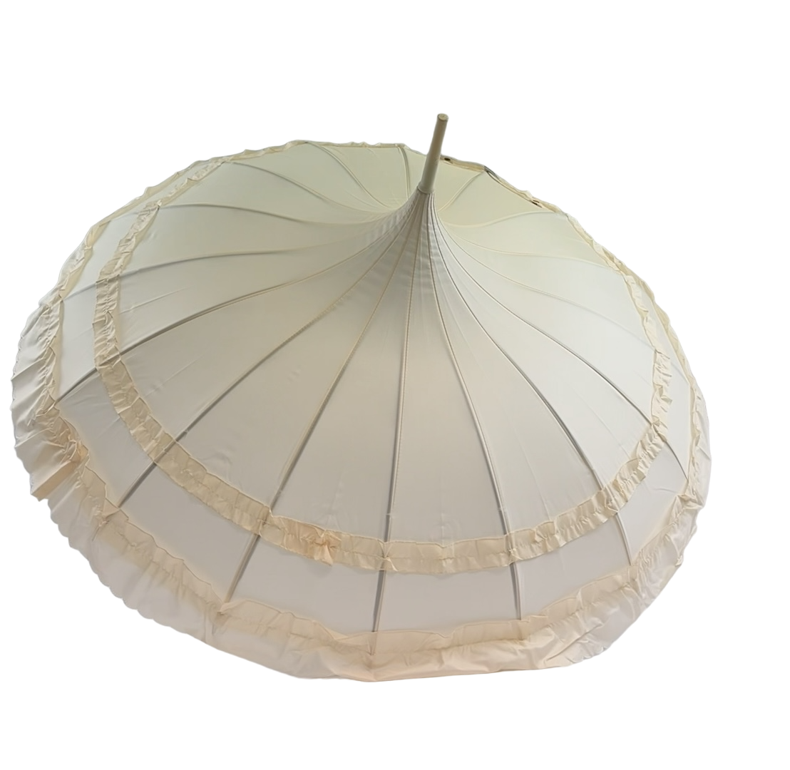 Boutique Frilled Pagoda Umbrella Beige with beige handle
