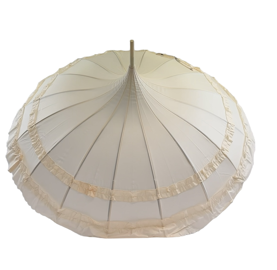 Boutique Frilled Pagoda Umbrella Beige with beige handle