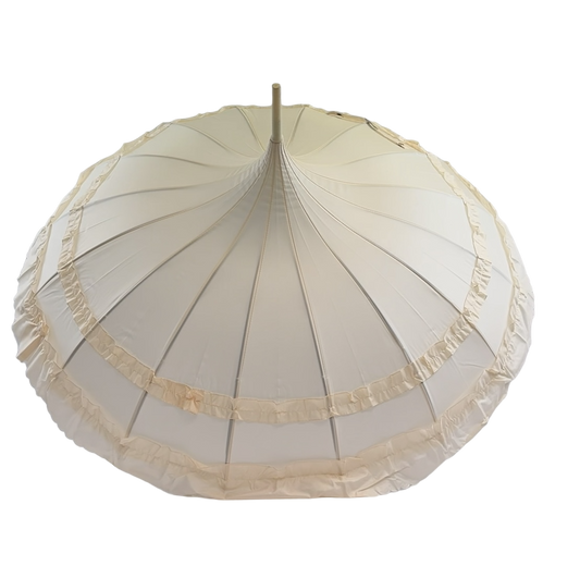 Boutique Frilled Pagoda Umbrella Beige with beige handle