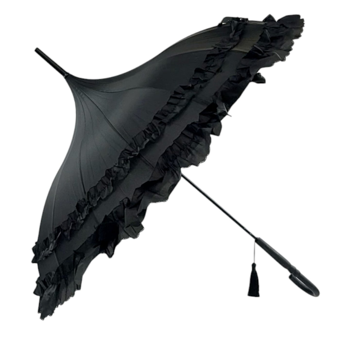 Boutique Frilled Pagoda Umbrella Black
