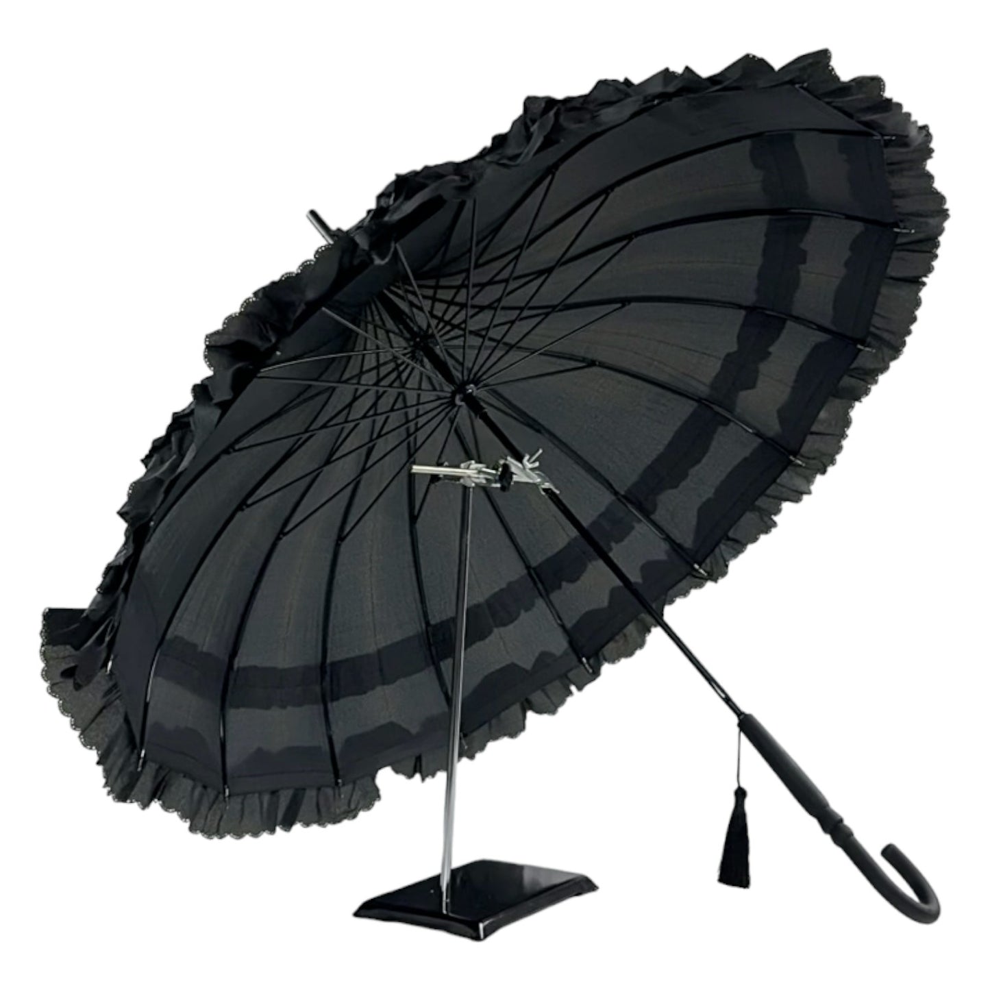 Boutique Frilled Pagoda Umbrella Black