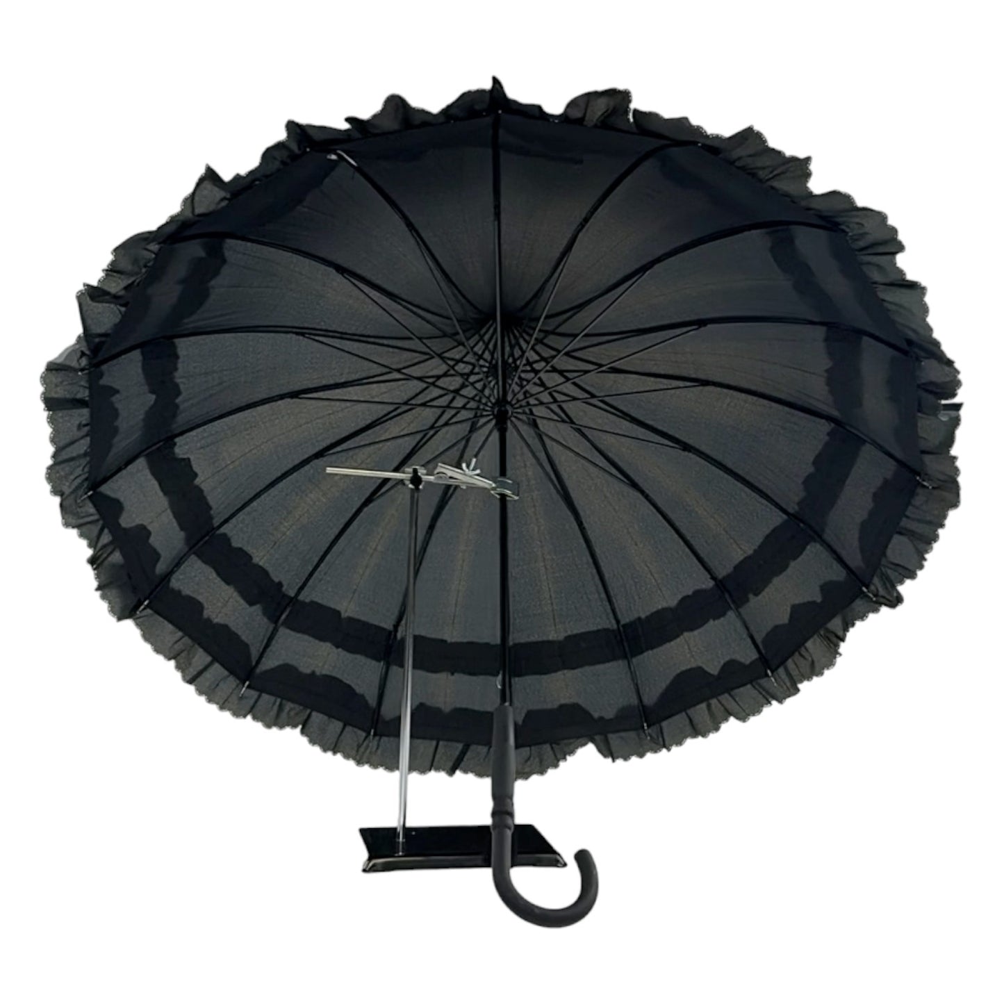 Boutique Frilled Pagoda Umbrella Black
