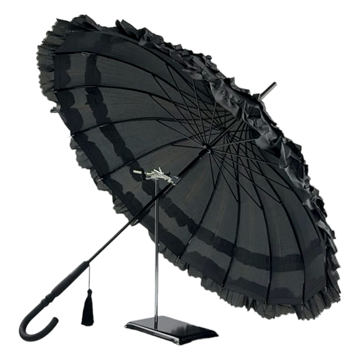 Boutique Frilled Pagoda Umbrella Black