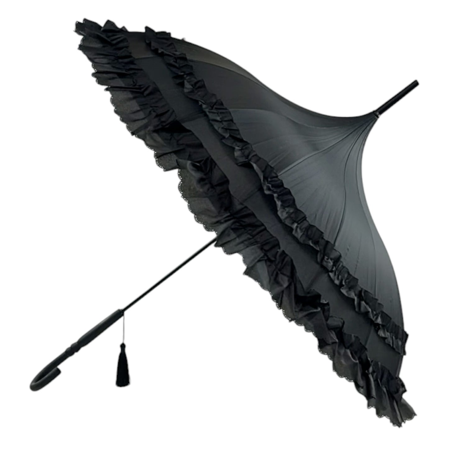 Boutique Frilled Pagoda Umbrella Black