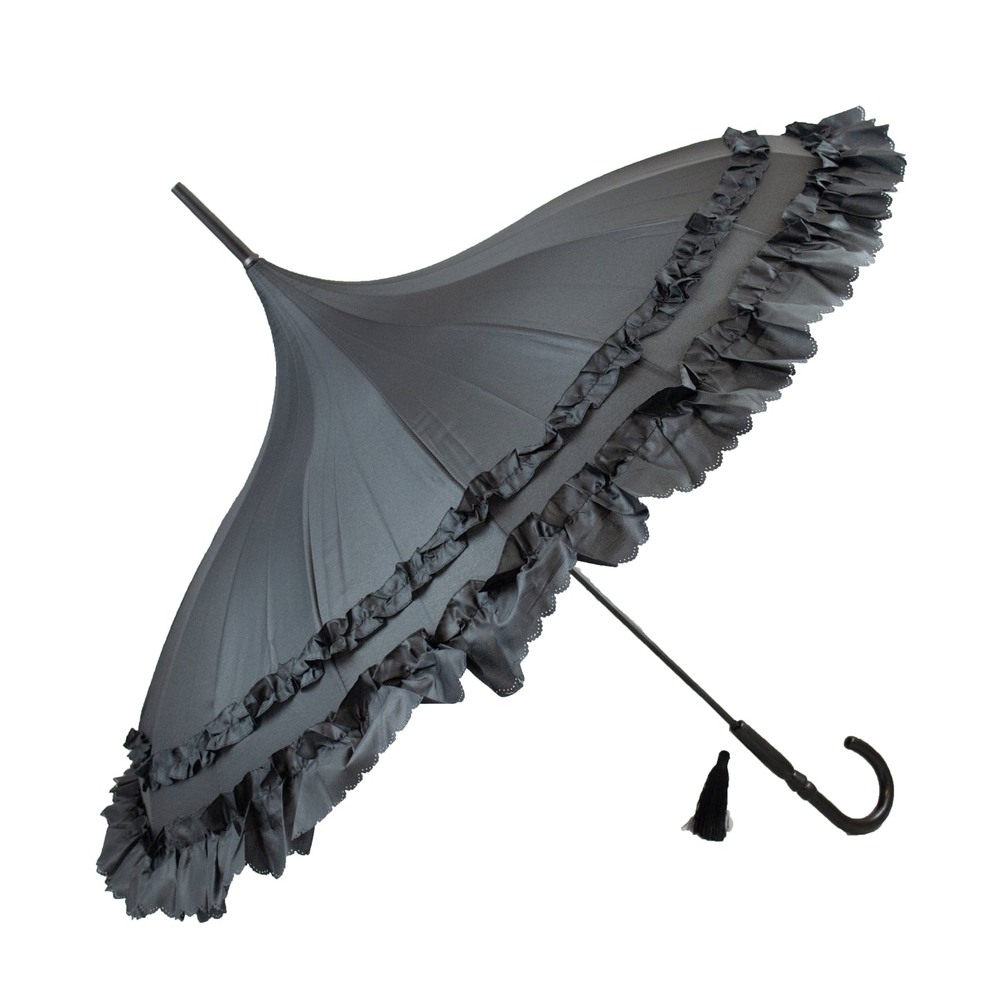 Boutique Frilled Pagoda Umbrella Black