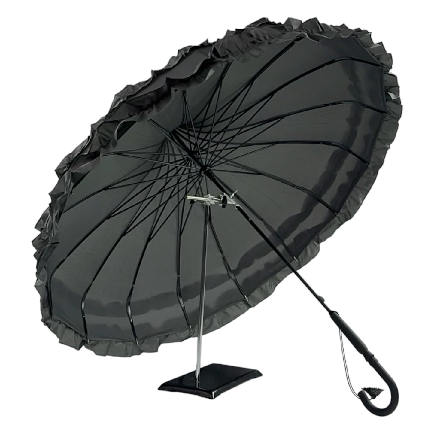 Boutique Frilled Pagoda Umbrella Grey