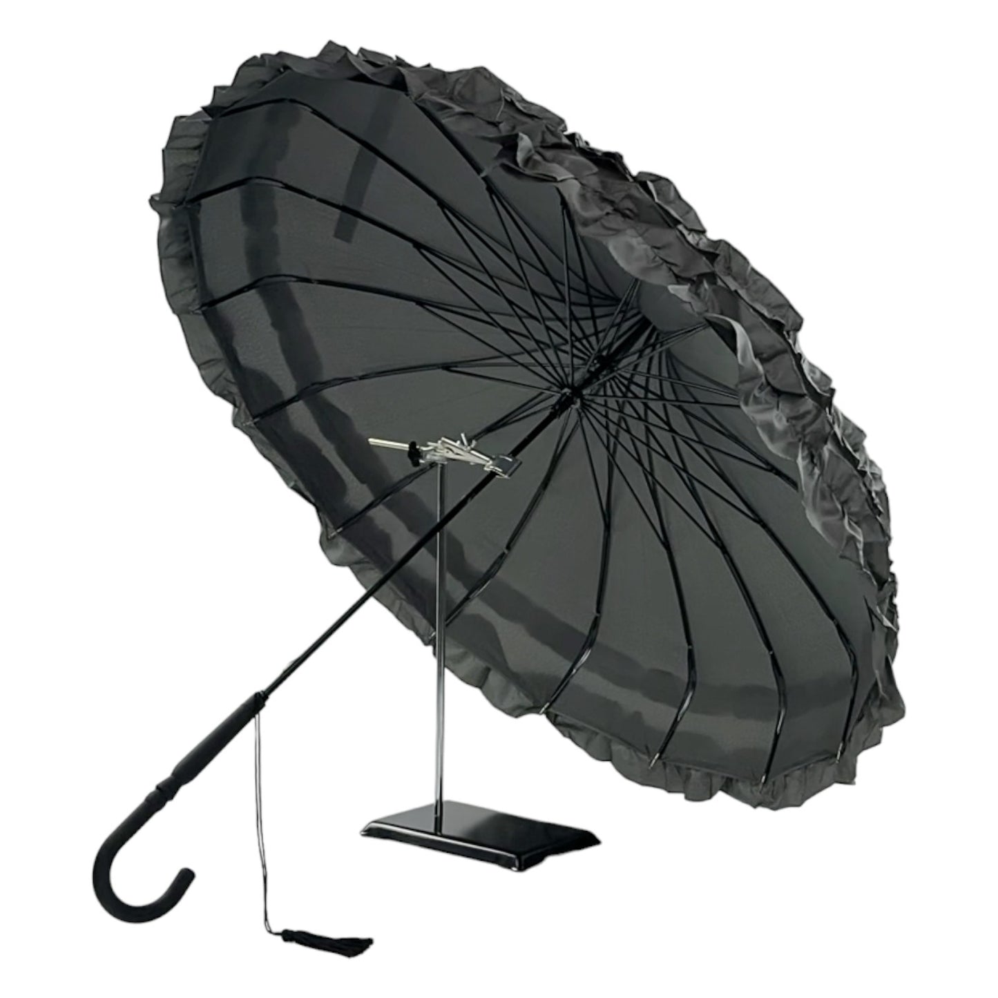 Boutique Frilled Pagoda Umbrella Grey