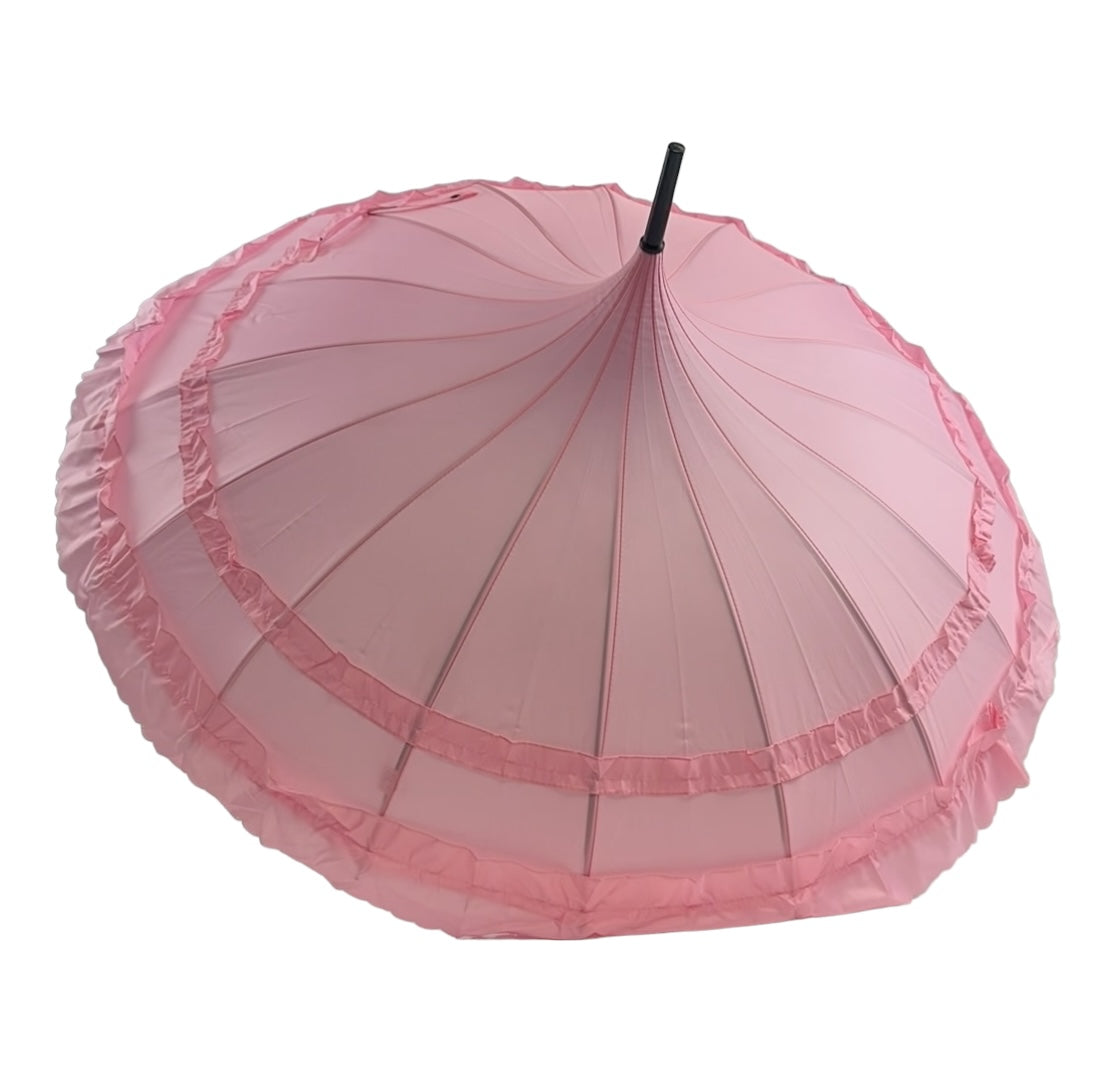 Boutique Frilled Pagoda Umbrella Pink