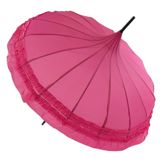 Boutique Frilled Pagoda Umbrella Rose Red