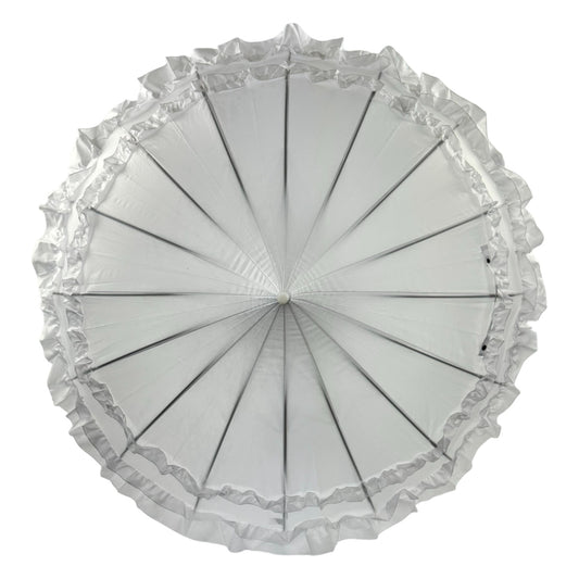 Boutique Frilled Pagoda Umbrella White with white handle