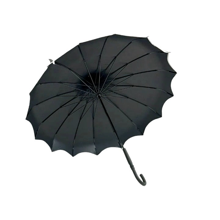 Boutique Polka Dot Ribbed Pagoda Umbrella Black
