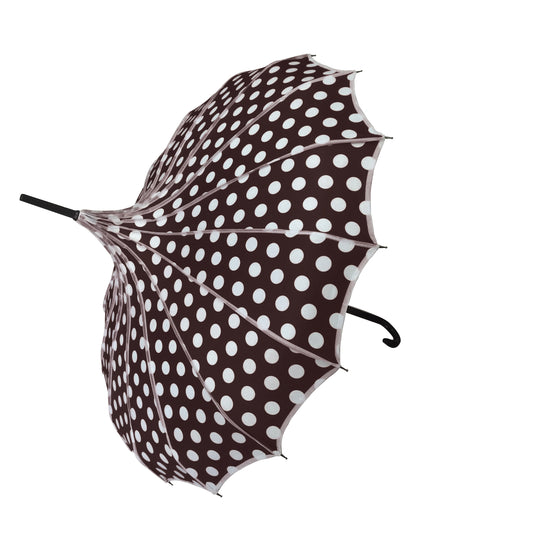 Boutique Polka Dot Ribbed Pagoda Umbrella Black