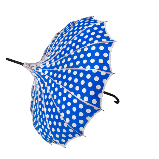 Boutique Polka Dot Ribbed Pagoda Umbrella Blue