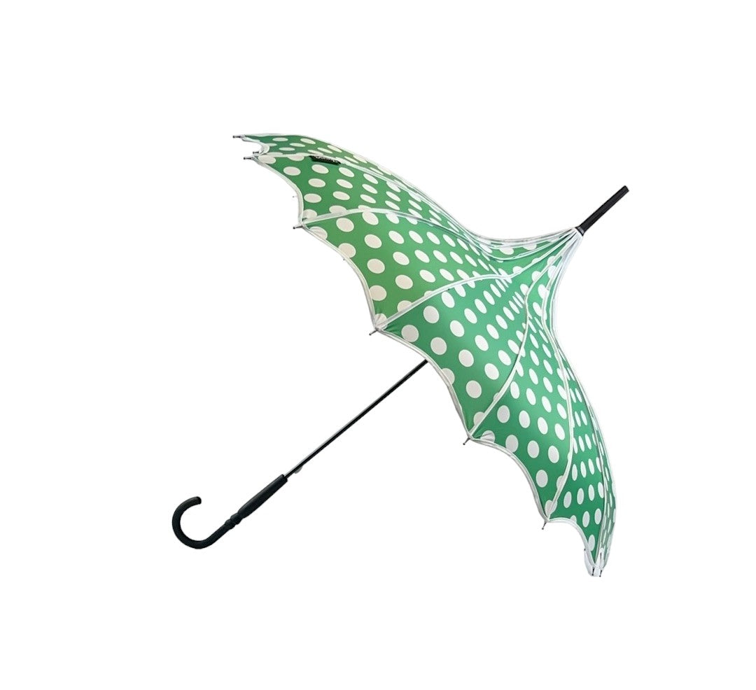 Boutique Polka Dot Ribbed Pagoda Umbrella Green