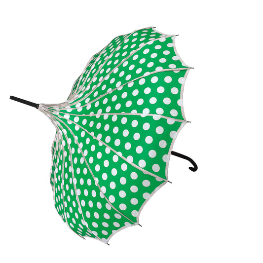 Boutique Polka Dot Ribbed Pagoda Umbrella Green