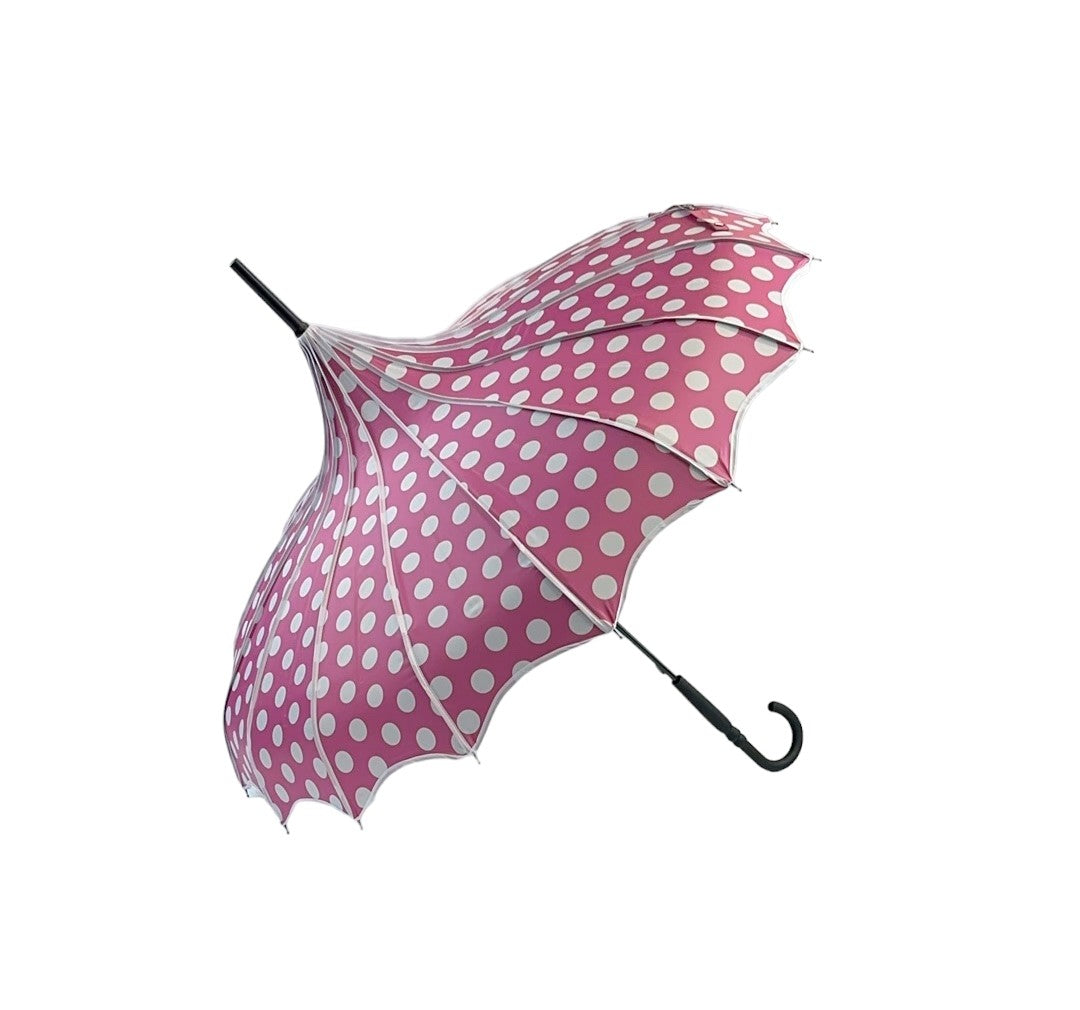 Boutique Polka Dot Ribbed Pagoda Umbrella Pink