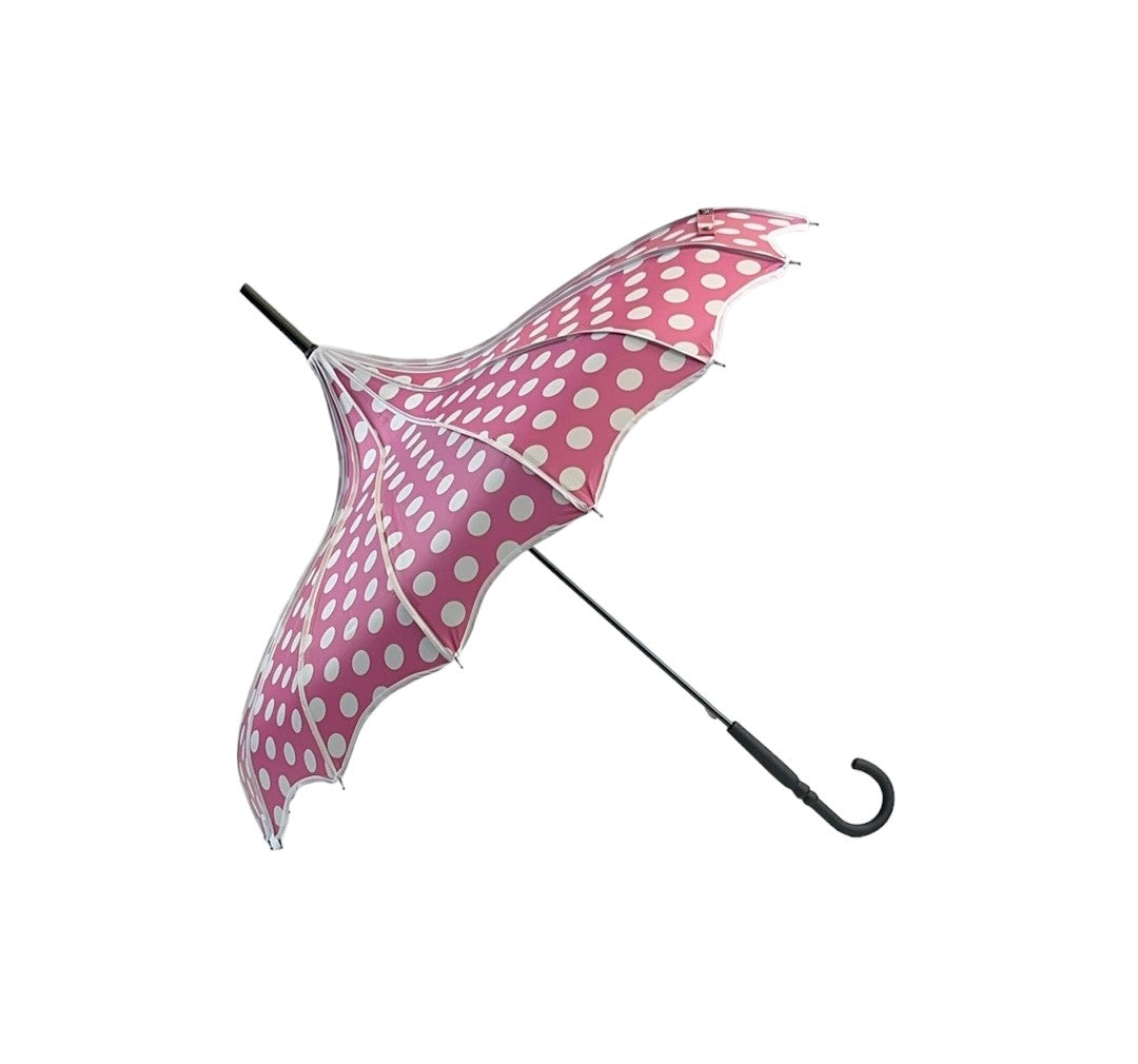 Boutique Polka Dot Ribbed Pagoda Umbrella Pink