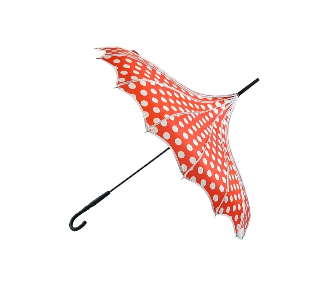 Boutique Polka Dot Ribbed Pagoda Umbrella Red