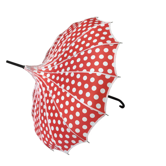 Boutique Polka Dot Ribbed Pagoda Umbrella Red