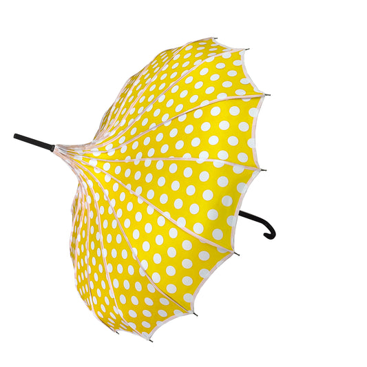 Boutique Polka Dot Ribbed Pagoda Umbrella Yellow