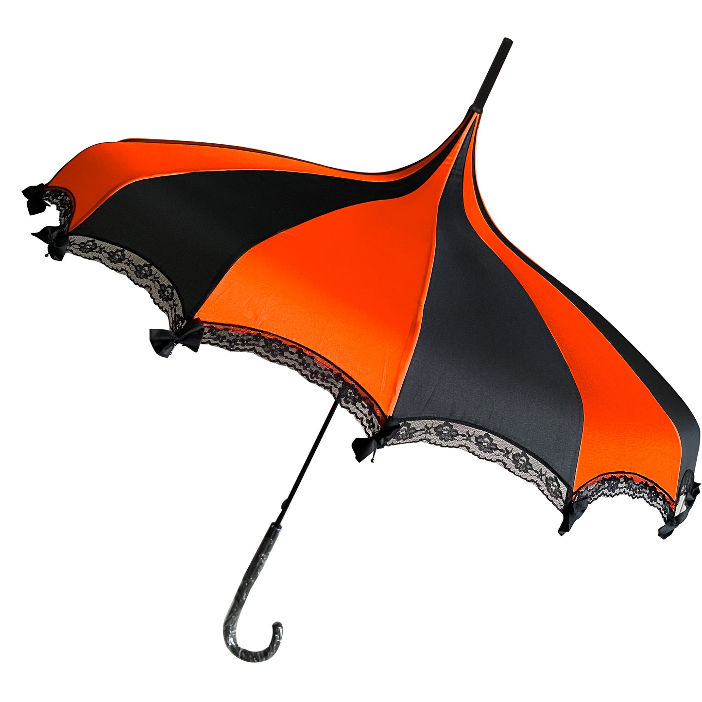 Boutique Lace and Bows Pagoda Umbrella Orange Black