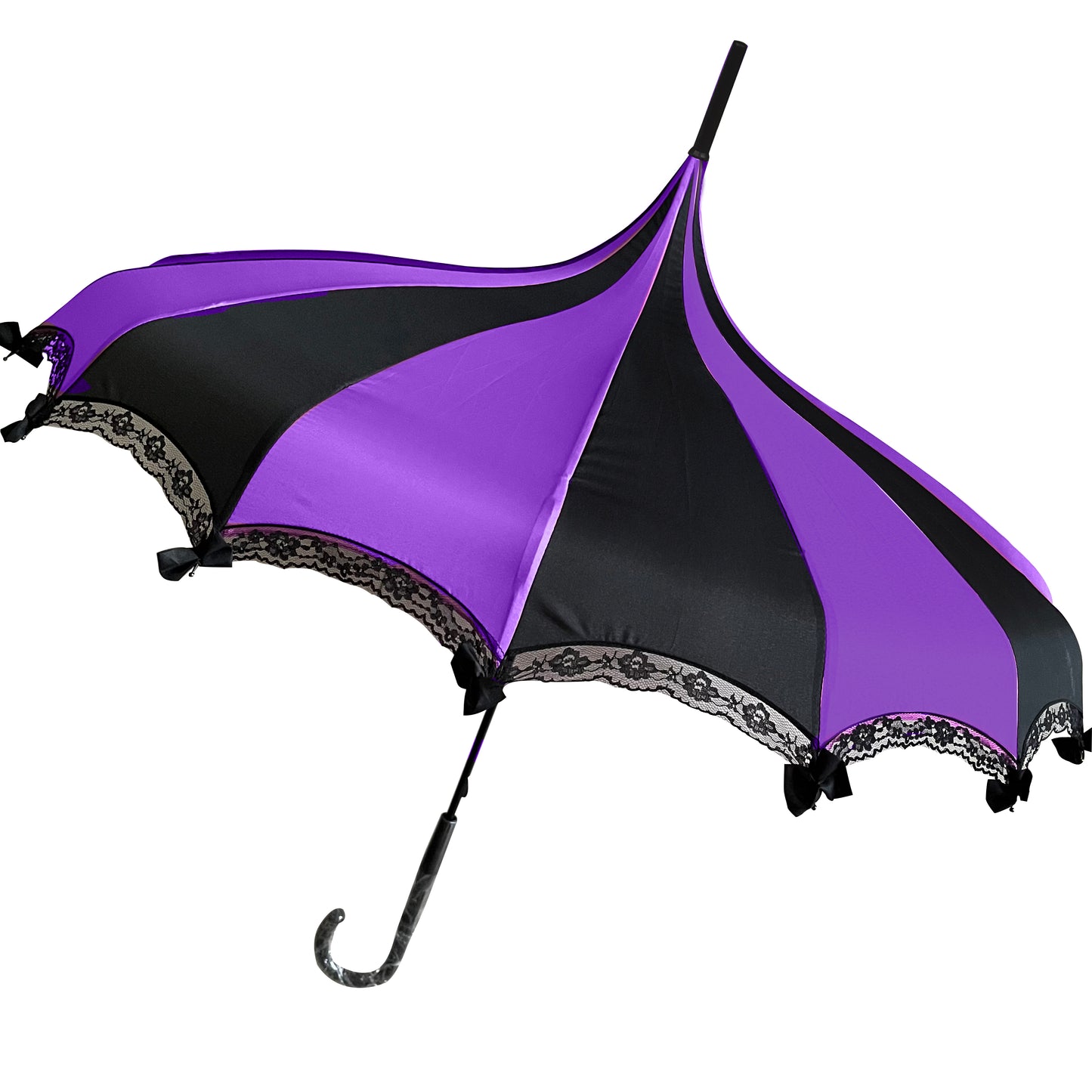 Boutique Lace and Bows Pagoda Umbrella Purple and Black