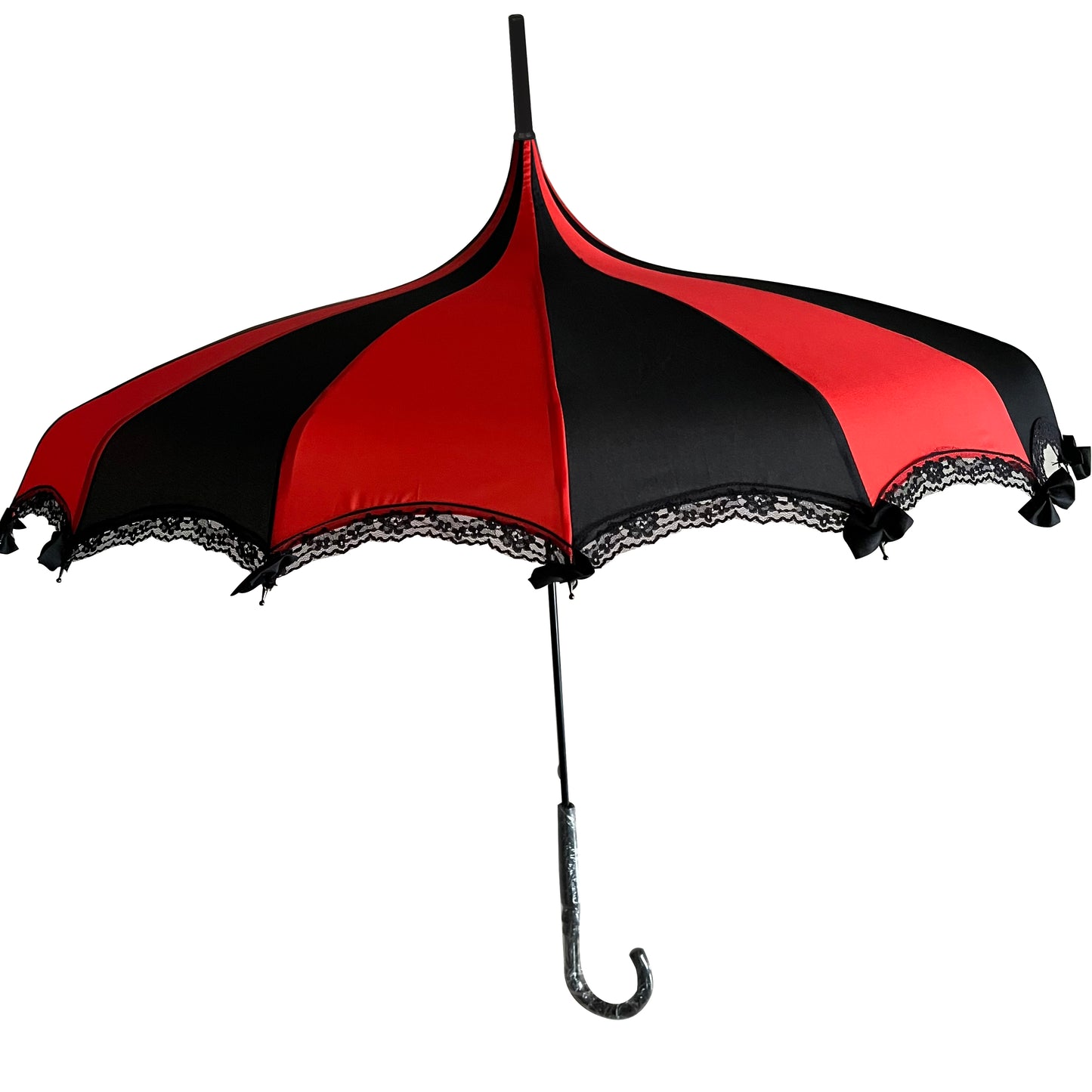 Boutique Lace and Bows Pagoda Umbrella Red and Black