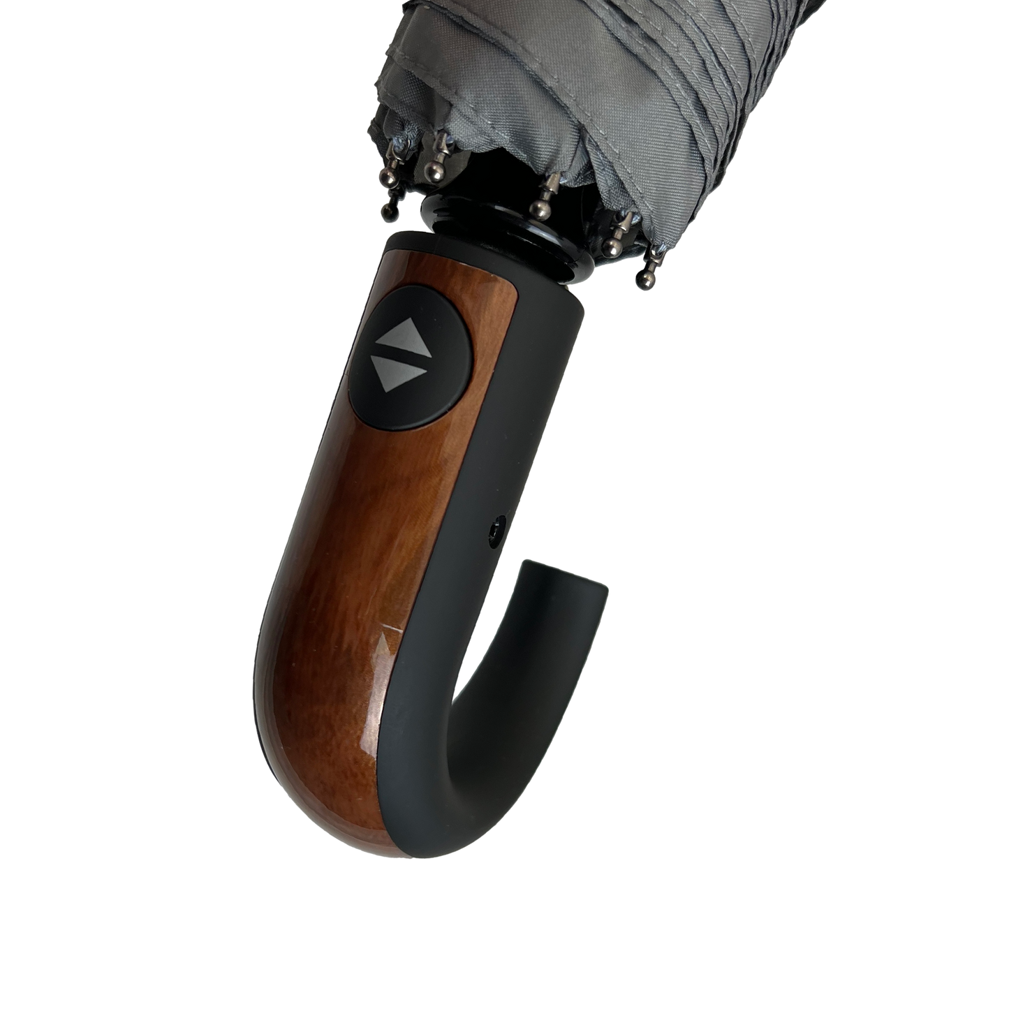 Gents Auto Compact Umbrella Grey (Wood effect/Matt ABS handle)