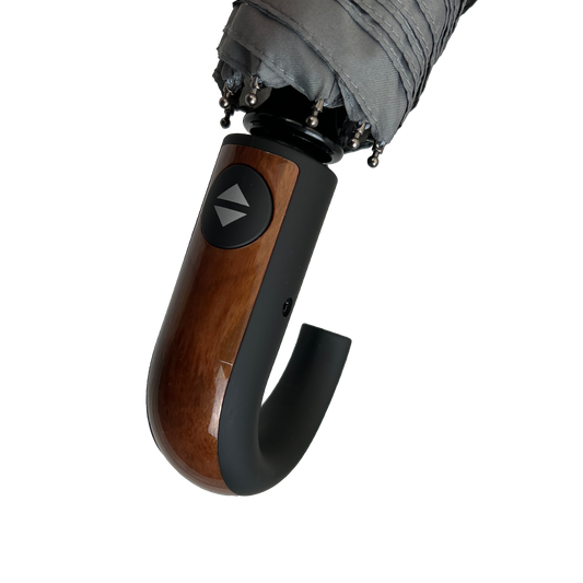 Gents Auto Compact Umbrella Grey (Wood effect/Matt ABS handle)