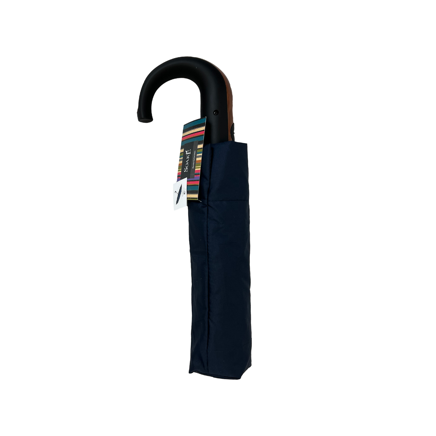 Gents Auto Compact Umbrella Navy (Wood effect/Matt ABS handle)