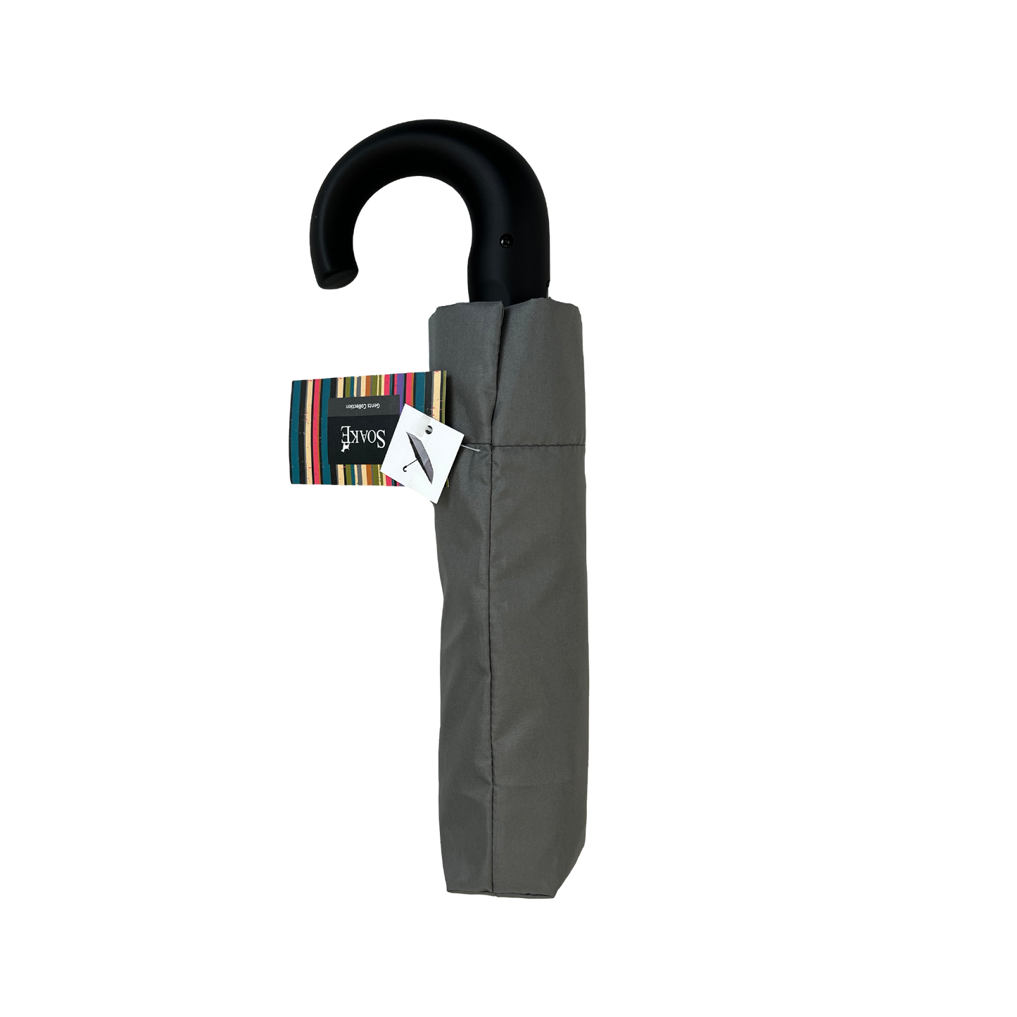 Gents Auto Compact Umbrella Grey with hook handle