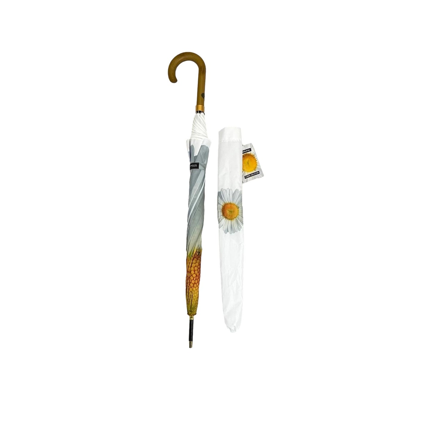 StormKing Floral White Daisy Classic Stick Umbrella