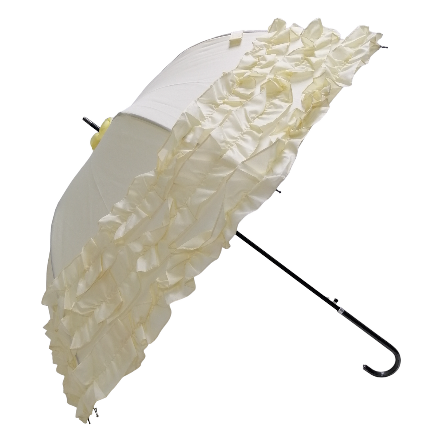 Boutique Triple Frill Stick Auto Umbrella  Beige