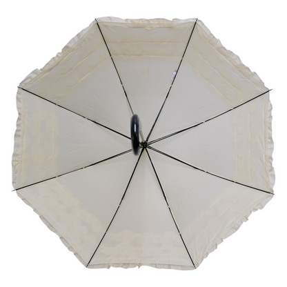 Boutique Triple Frill Stick Auto Umbrella  Beige