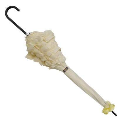 Boutique Triple Frill Stick Auto Umbrella  Beige